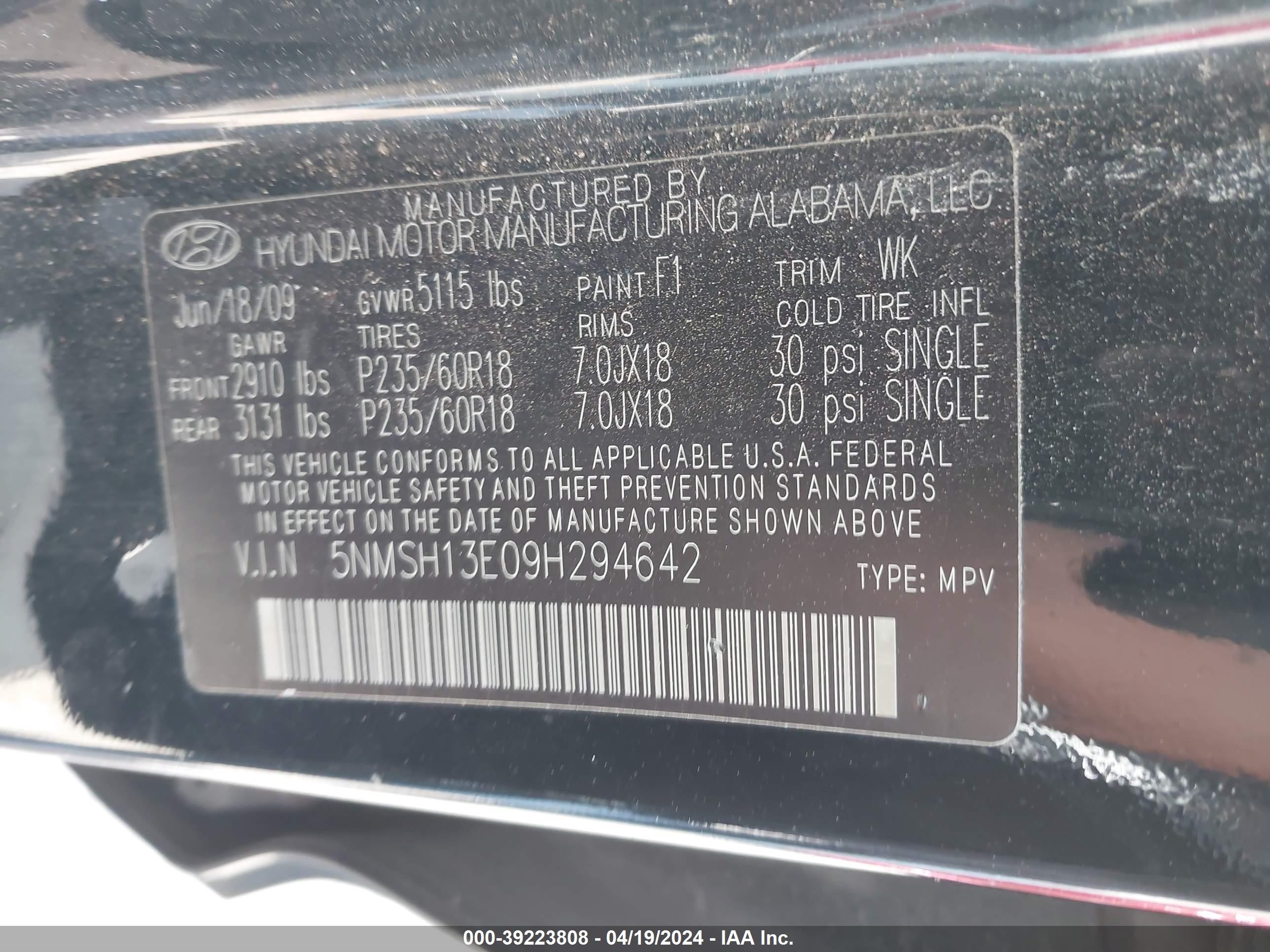 Photo 8 VIN: 5NMSH13E09H294642 - HYUNDAI SANTA FE 