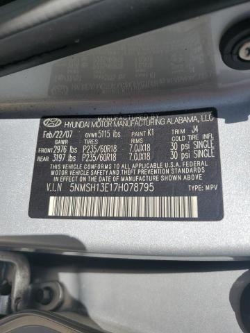 Photo 12 VIN: 5NMSH13E17H078795 - HYUNDAI SANTA FE S 