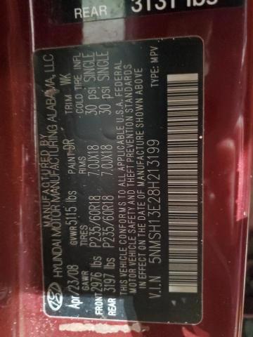 Photo 12 VIN: 5NMSH13E28H213199 - HYUNDAI SANTA FE S 