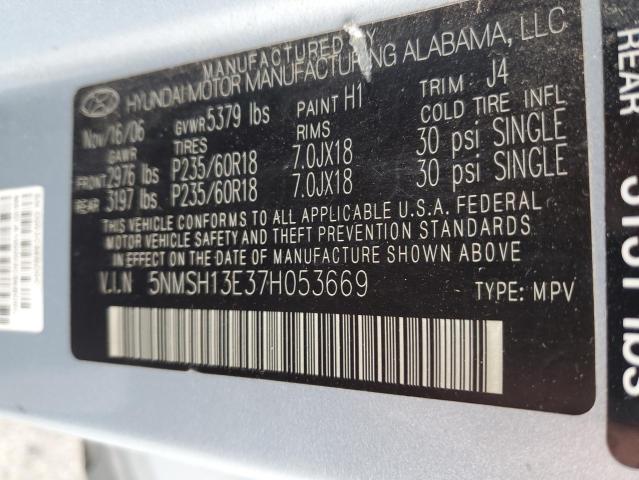 Photo 11 VIN: 5NMSH13E37H053669 - HYUNDAI SANTA FE S 