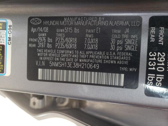 Photo 9 VIN: 5NMSH13E38H210649 - HYUNDAI SANTA FE S 