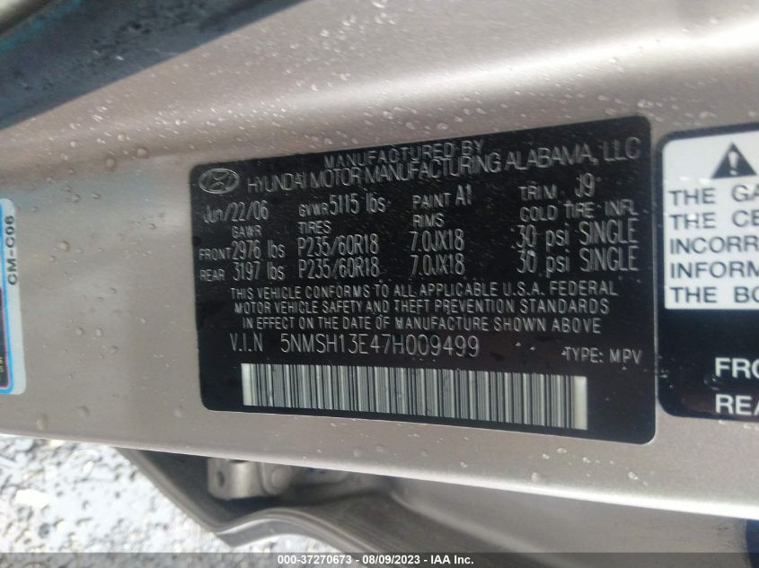 Photo 8 VIN: 5NMSH13E47H009499 - HYUNDAI SANTA FE 