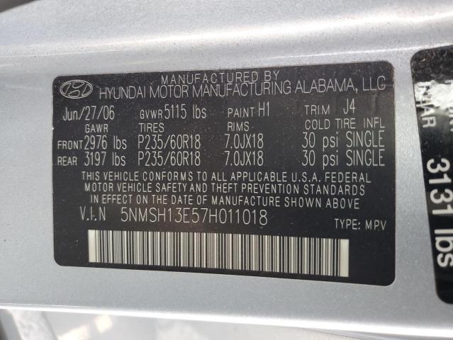 Photo 12 VIN: 5NMSH13E57H011018 - HYUNDAI SANTA FE 