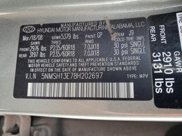 Photo 12 VIN: 5NMSH13E78H202697 - HYUNDAI SANTA FE 