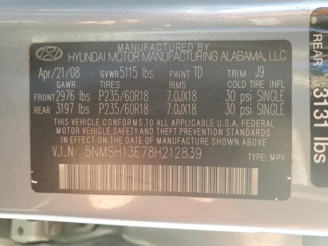 Photo 12 VIN: 5NMSH13E78H212839 - HYUNDAI SANTA FE S 