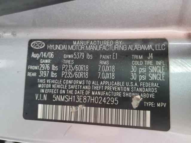 Photo 9 VIN: 5NMSH13E87H024295 - HYUNDAI SANTA FE S 