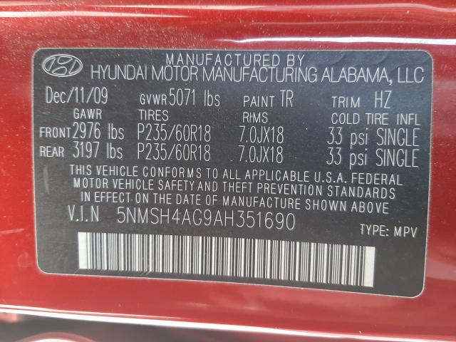 Photo 9 VIN: 5NMSH4AG9AH351690 - HYUNDAI SANTA FE S 