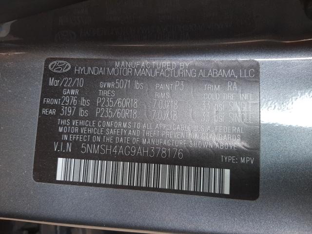 Photo 9 VIN: 5NMSH4AG9AH378176 - HYUNDAI SANTA FE S 