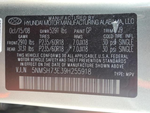 Photo 11 VIN: 5NMSH73E39H255918 - HYUNDAI SANTA FE S 