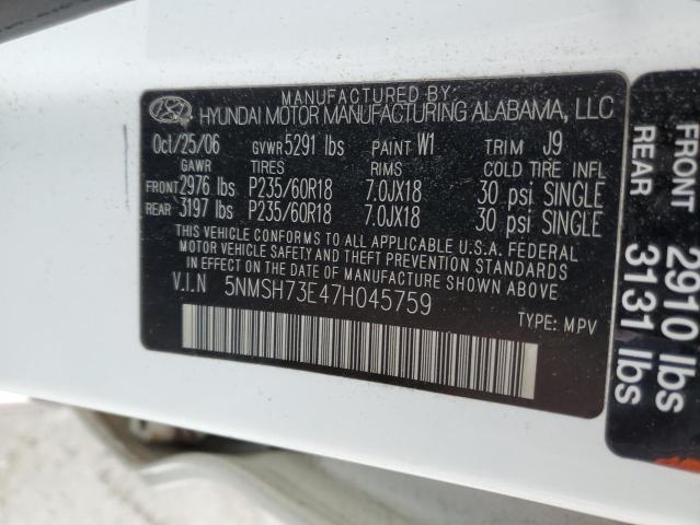 Photo 11 VIN: 5NMSH73E47H045759 - HYUNDAI SANTA FE 