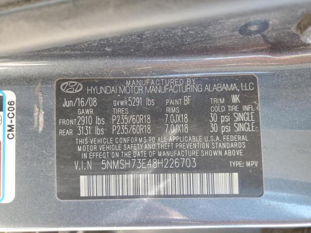 Photo 12 VIN: 5NMSH73E48H226703 - HYUNDAI SANTA FE S 