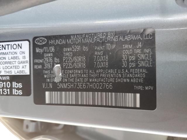 Photo 12 VIN: 5NMSH73E67H002766 - HYUNDAI SANTA FE S 