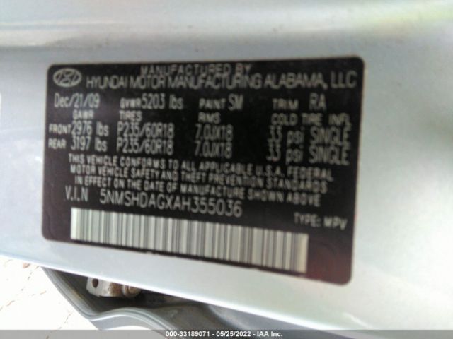 Photo 8 VIN: 5NMSHDAGXAH355036 - HYUNDAI SANTA FE 