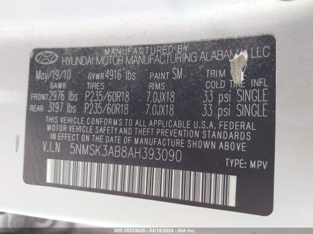 Photo 8 VIN: 5NMSK3AB8AH393090 - HYUNDAI SANTA FE 