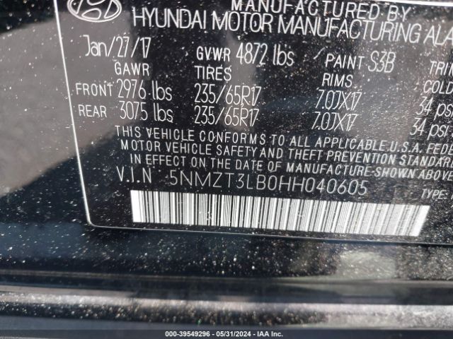 Photo 8 VIN: 5NMZT3LB0HH040605 - HYUNDAI SANTA FE SPORT 