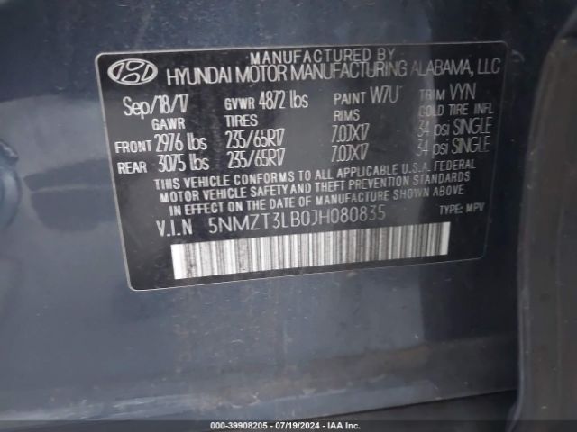 Photo 8 VIN: 5NMZT3LB0JH080835 - HYUNDAI SANTA FE SPORT 