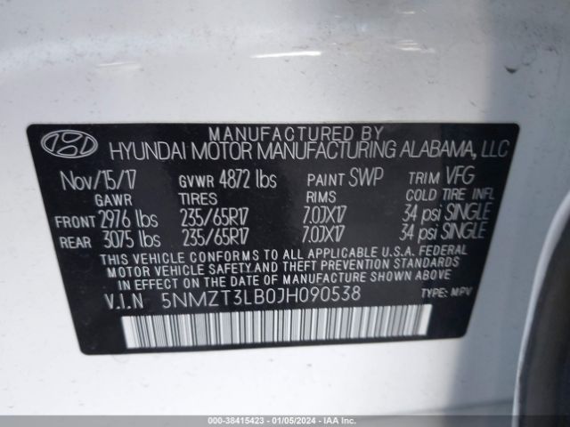 Photo 8 VIN: 5NMZT3LB0JH090538 - HYUNDAI SANTA FE SPORT 