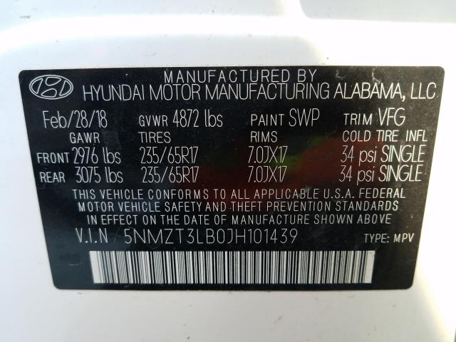 Photo 9 VIN: 5NMZT3LB0JH101439 - HYUNDAI SANTA FE 