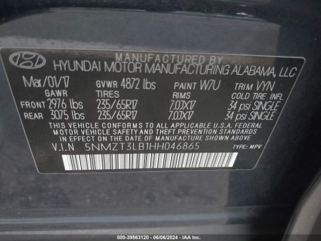 Photo 8 VIN: 5NMZT3LB1HH046865 - HYUNDAI SANTA FE SPORT 