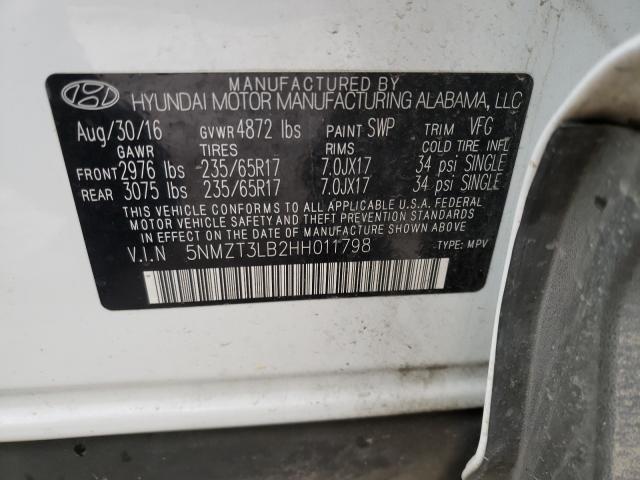 Photo 9 VIN: 5NMZT3LB2HH011798 - HYUNDAI SANTA FE S 