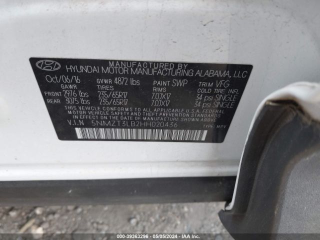 Photo 8 VIN: 5NMZT3LB2HH020436 - HYUNDAI SANTA FE SPORT 