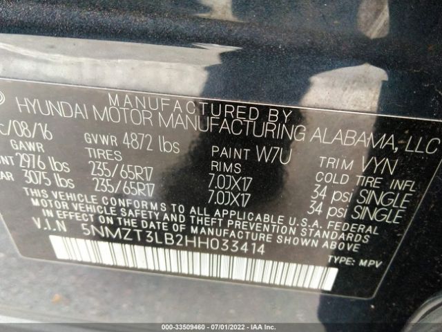 Photo 8 VIN: 5NMZT3LB2HH033414 - HYUNDAI SANTA FE SPORT 