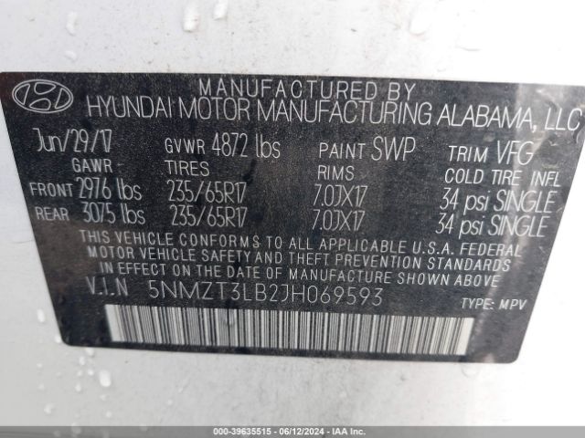 Photo 8 VIN: 5NMZT3LB2JH069593 - HYUNDAI SANTA FE SPORT 