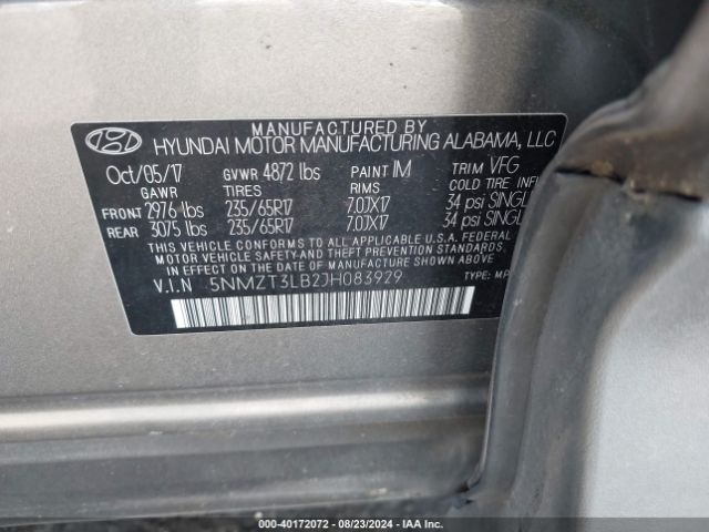 Photo 8 VIN: 5NMZT3LB2JH083929 - HYUNDAI SANTA FE SPORT 