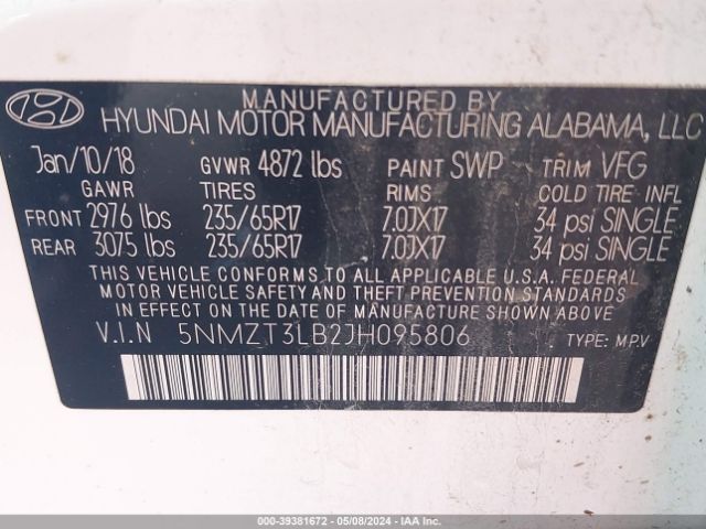 Photo 8 VIN: 5NMZT3LB2JH095806 - HYUNDAI SANTA FE SPORT 