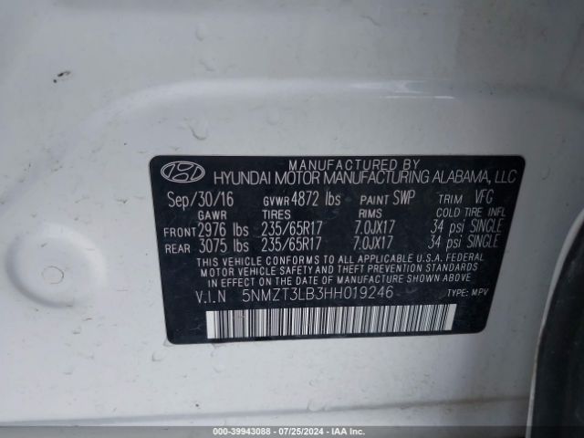 Photo 8 VIN: 5NMZT3LB3HH019246 - HYUNDAI SANTA FE SPORT 