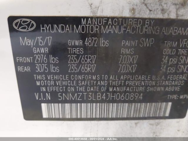 Photo 8 VIN: 5NMZT3LB4JH060894 - HYUNDAI SANTA FE SPORT 