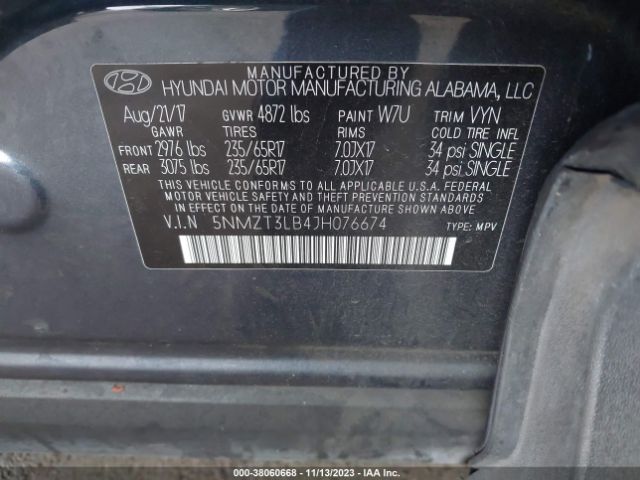 Photo 8 VIN: 5NMZT3LB4JH076674 - HYUNDAI SANTA FE SPORT 