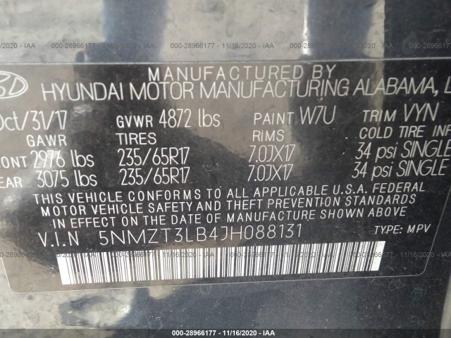 Photo 8 VIN: 5NMZT3LB4JH088131 - HYUNDAI SANTA FE SPORT 