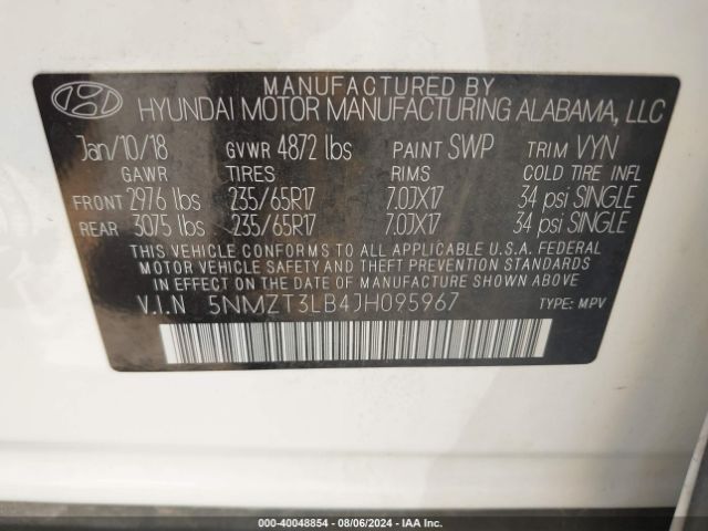 Photo 8 VIN: 5NMZT3LB4JH095967 - HYUNDAI SANTA FE SPORT 