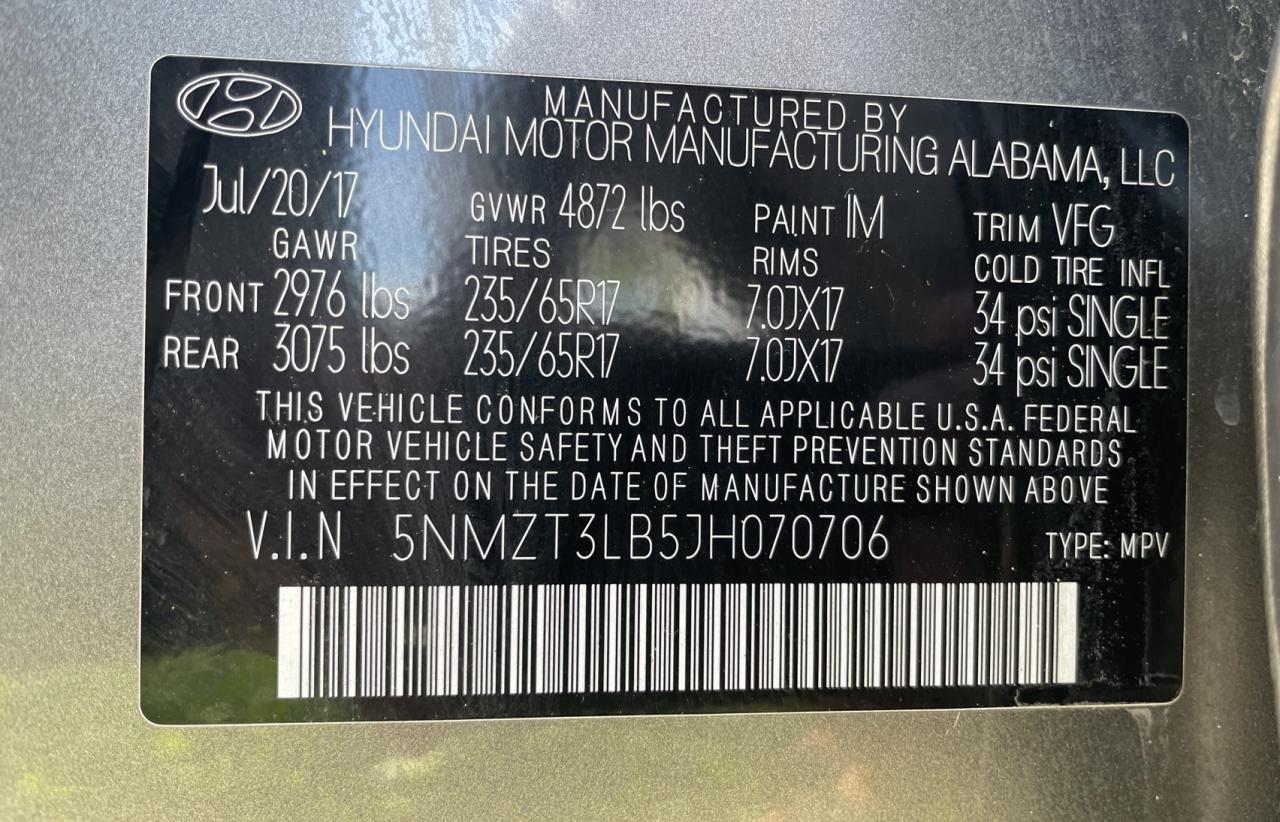 Photo 9 VIN: 5NMZT3LB5JH070706 - HYUNDAI SANTA FE S 