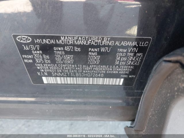 Photo 8 VIN: 5NMZT3LB5JH072648 - HYUNDAI SANTA FE SPORT 