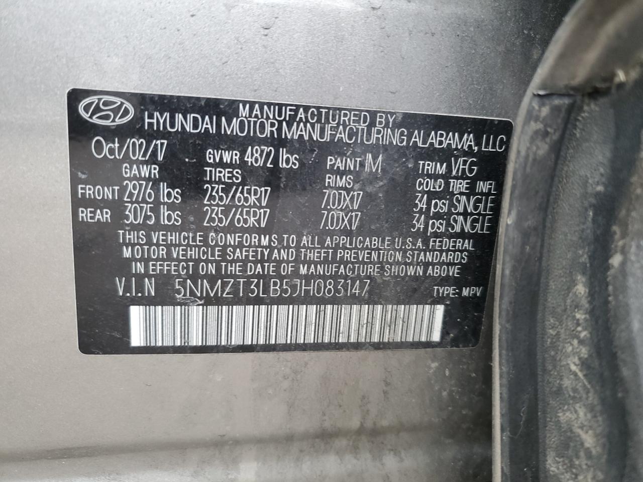 Photo 11 VIN: 5NMZT3LB5JH083147 - HYUNDAI SANTA FE 