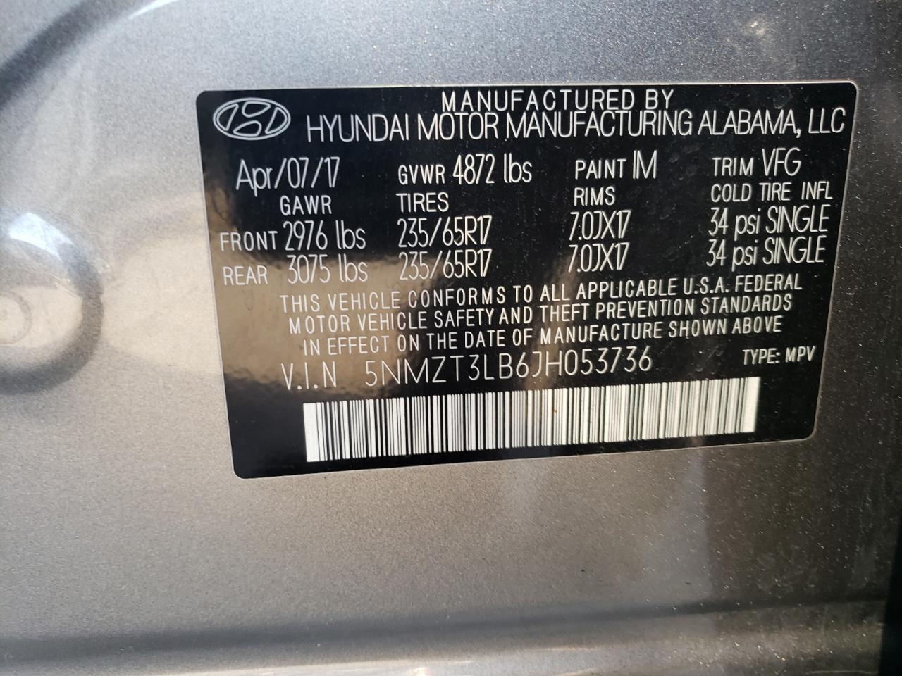 Photo 12 VIN: 5NMZT3LB6JH053736 - HYUNDAI SANTA FE 