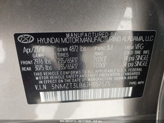 Photo 8 VIN: 5NMZT3LB6JH057575 - HYUNDAI SANTA FE SPORT 