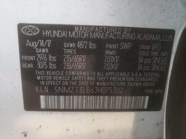 Photo 9 VIN: 5NMZT3LB6JH075302 - HYUNDAI SANTA FE S 