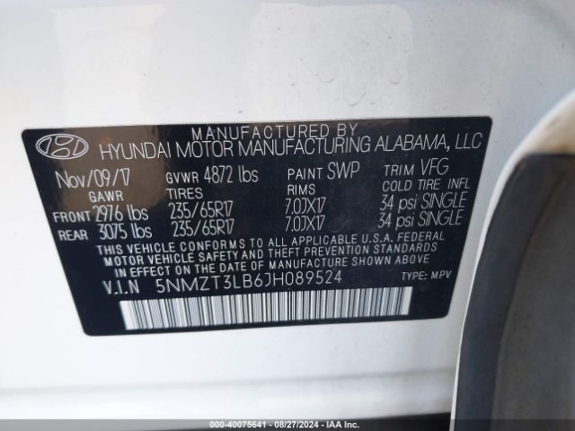 Photo 8 VIN: 5NMZT3LB6JH089524 - HYUNDAI SANTA FE SPORT 