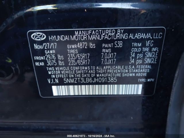 Photo 8 VIN: 5NMZT3LB6JH091385 - HYUNDAI SANTA FE SPORT 