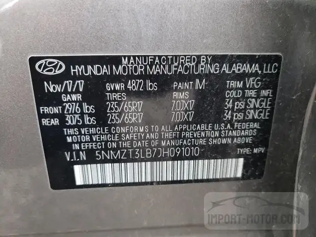 Photo 12 VIN: 5NMZT3LB7JH091010 - HYUNDAI SANTA FE 