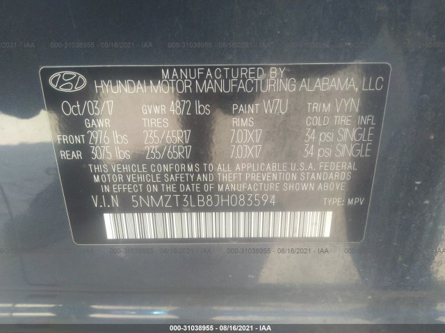 Photo 8 VIN: 5NMZT3LB8JH083594 - HYUNDAI SANTA FE SPORT 