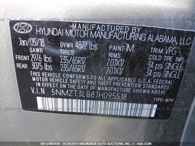 Photo 8 VIN: 5NMZT3LB8JH095518 - HYUNDAI SANTA FE SPORT 