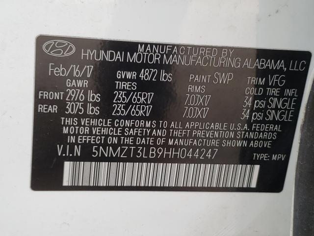 Photo 9 VIN: 5NMZT3LB9HH044247 - HYUNDAI SANTA FE S 