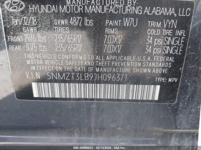 Photo 8 VIN: 5NMZT3LB9JH096371 - HYUNDAI SANTA FE SPORT 