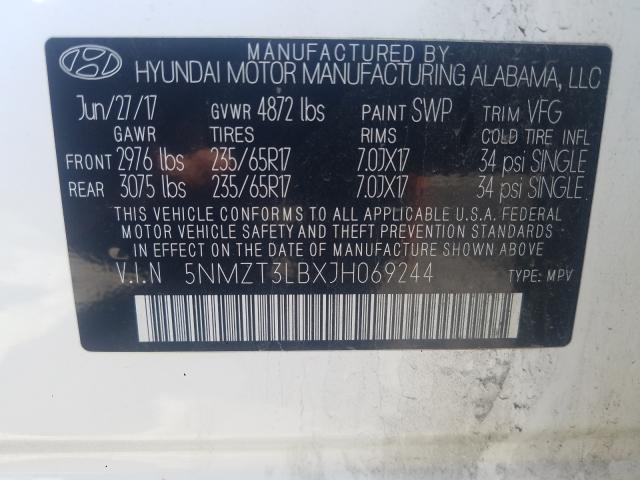 Photo 9 VIN: 5NMZT3LBXJH069244 - HYUNDAI SANTA FE S 