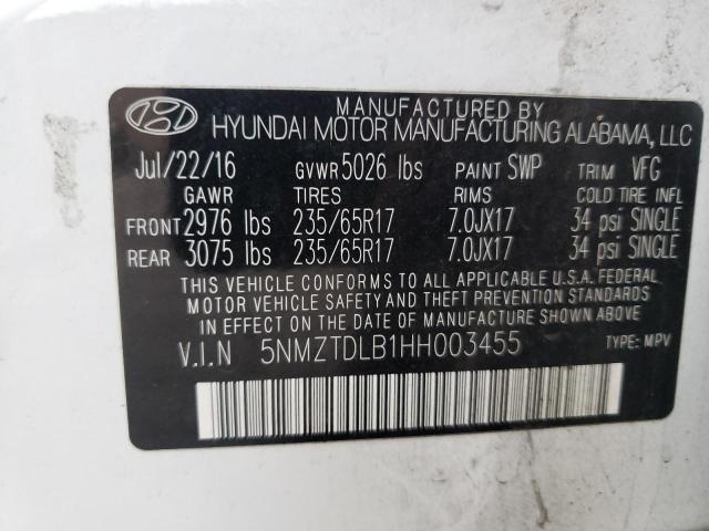 Photo 12 VIN: 5NMZTDLB1HH003455 - HYUNDAI SANTA FE S 