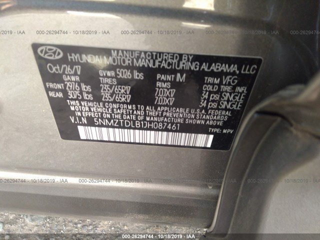 Photo 8 VIN: 5NMZTDLB1JH087461 - HYUNDAI SANTA FE SPORT 